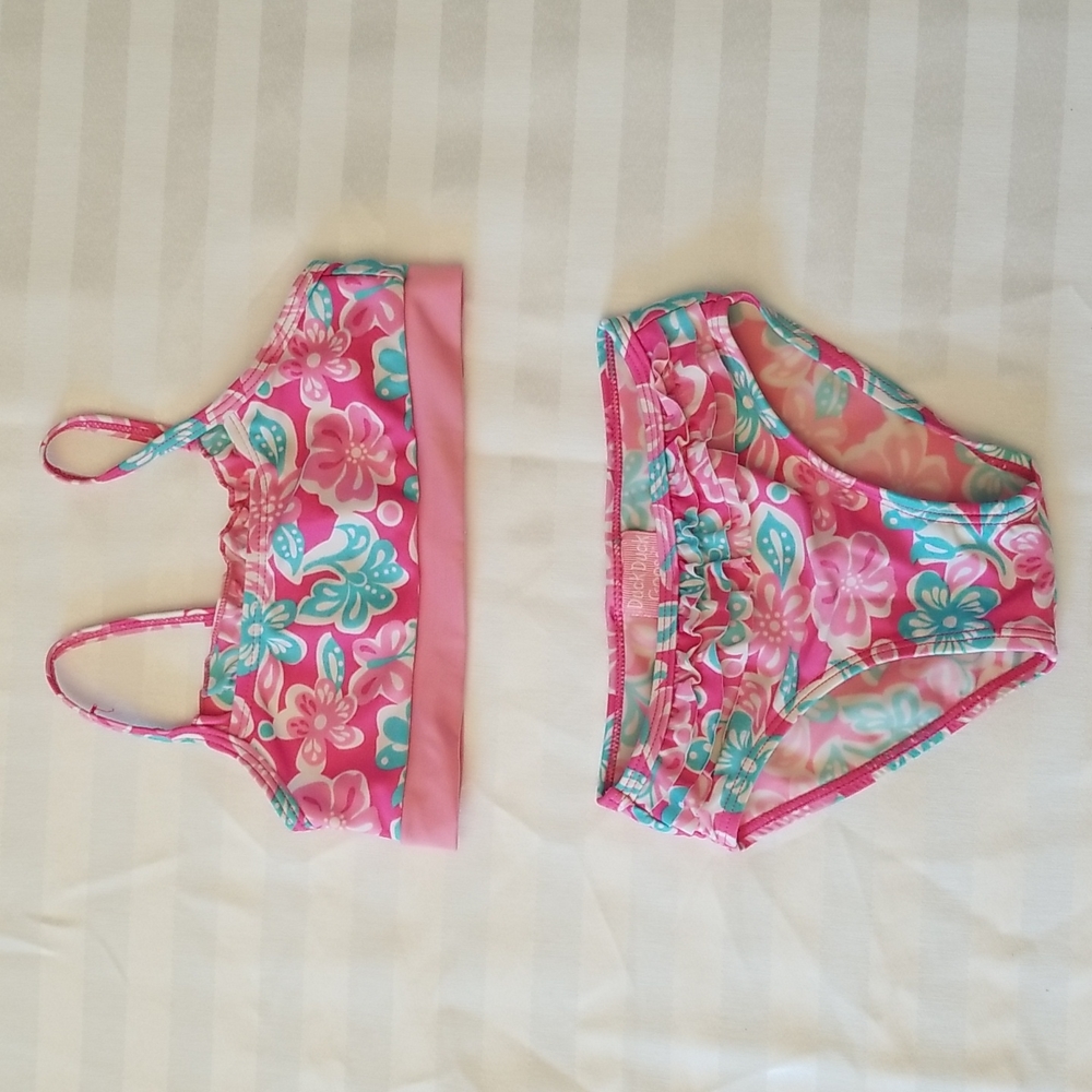 Toddler Girl Pink & Blue Flowers 2 Piece Swimsuit